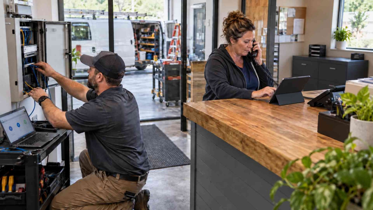 Small business team using technology and automation to support daily operations and customer communication