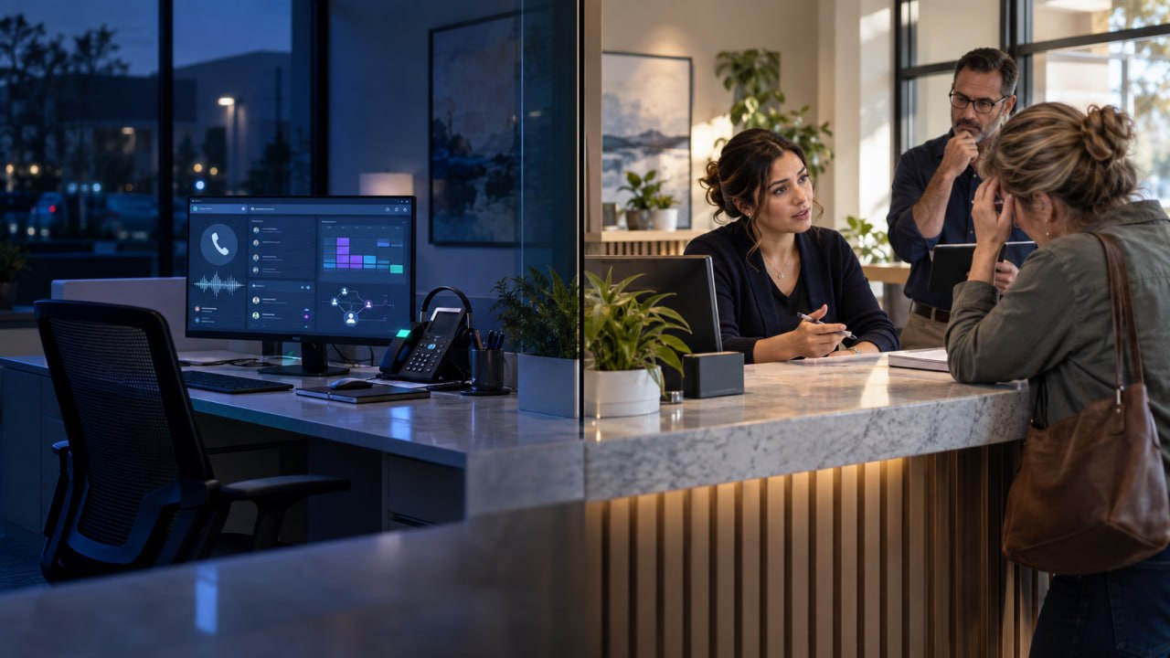 AI receptionist provides after-hours call coverage while human staff handle complex or sensitive customer situations